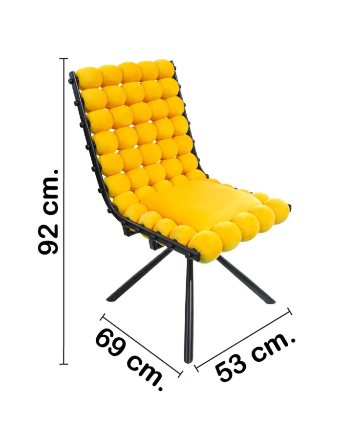 Silla de terciopelo diseño bolas con respaldo cuadrado amarillo de 51x69x92cm - Image 2