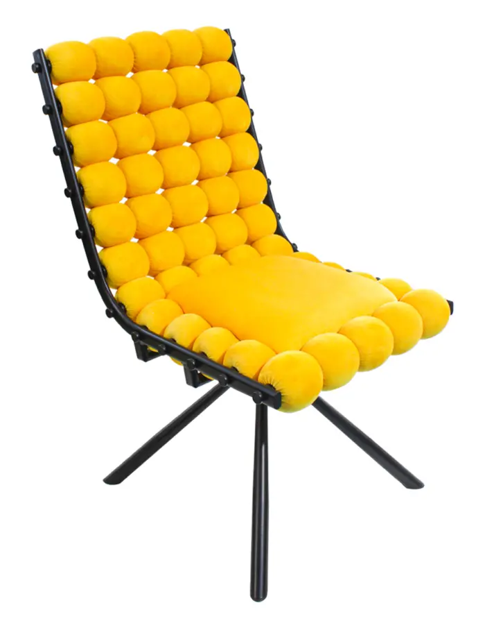 Silla de terciopelo diseño bolas con respaldo cuadrado amarillo de 51x69x92cm - Image 4