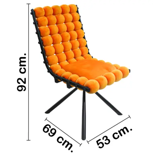 Silla de terciopelo diseño bolas con respaldo cuadrado naranja de 51x69x92cm