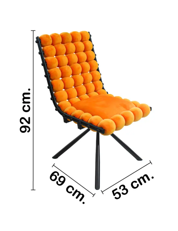 Silla de terciopelo diseño bolas con respaldo cuadrado naranja de 51x69x92cm - Image 2