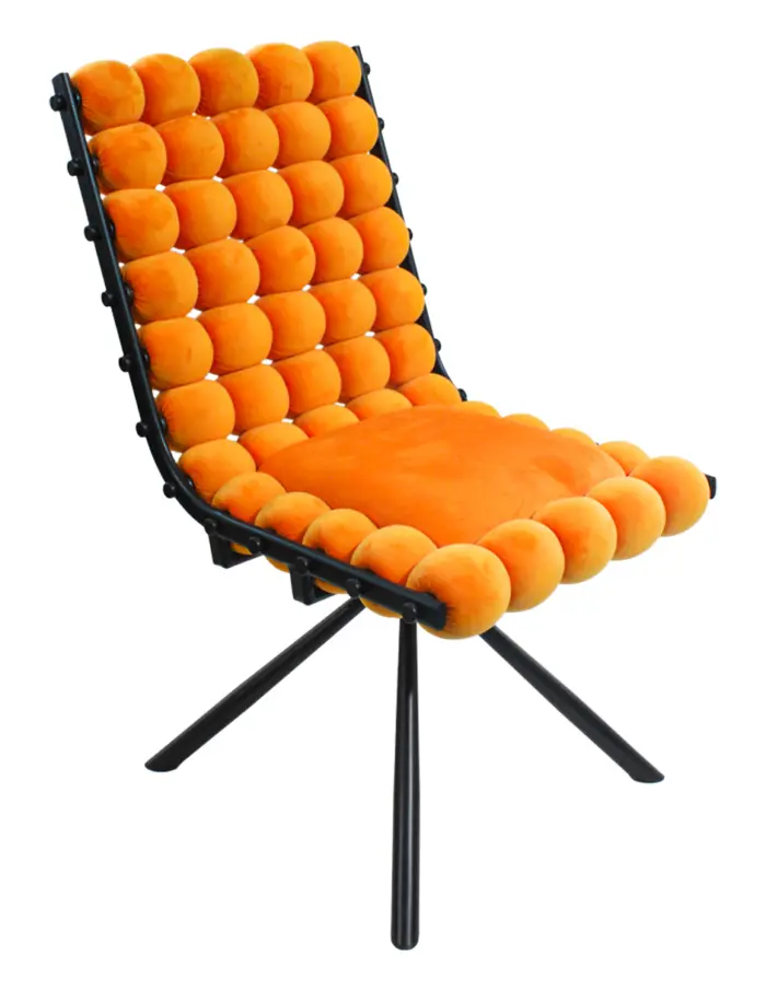 Silla de terciopelo diseño bolas con respaldo cuadrado naranja de 51x69x92cm - Image 4