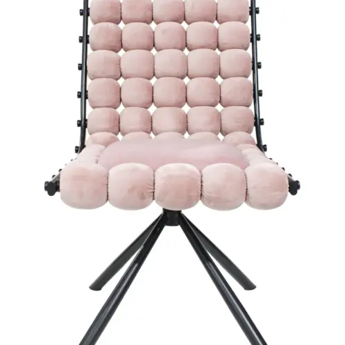 Silla de terciopelo diseño bolas con respaldo cuadrado rosa de 51x69x92cm