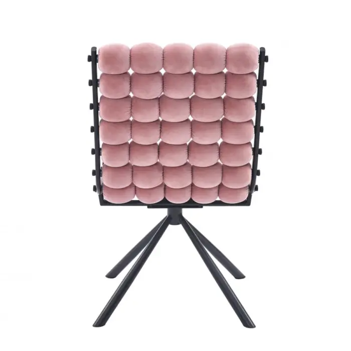 Silla de terciopelo diseño bolas con respaldo cuadrado rosa de 51x69x92cm - Image 4