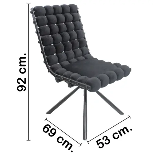 Silla de terciopleo diseño bolas con respaldo cuadrado negro de 51x69x92cm