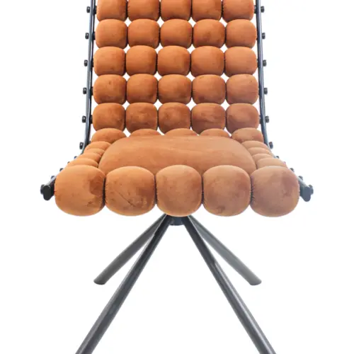 Silla de terciopelo diseño bolas con respaldo cuadrado marrón de 51x69x92cm