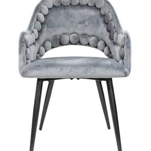 Silla de terciopelo con descansabrazos diseño bolas en la orilla gris de 53x61x82.5cm