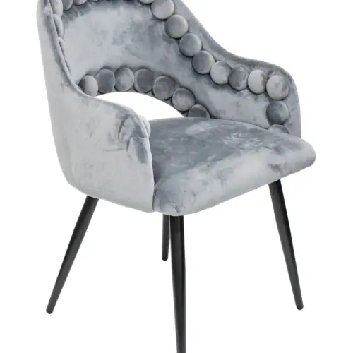 Silla de terciopelo con descansabrazos diseño bolas en la orilla gris de 53x61x82.5cm