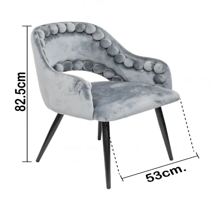 Silla de terciopelo con descansabrazos diseño bolas en la orilla gris de 53x61x82.5cm - Image 4