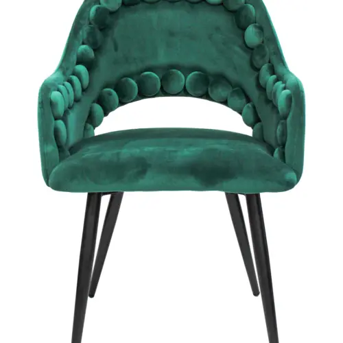 Silla de terciopelo con descansabrazos diseño bolas en la orilla verde de 53x61x82.5cm