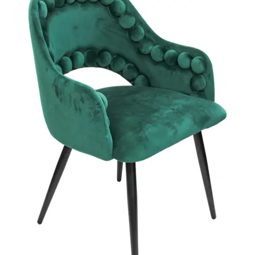 Silla de terciopelo con descansabrazos diseño bolas en la orilla verde de 53x61x82.5cm