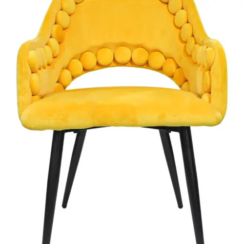 Silla de terciopelo con descansabrazos diseño bolas en la orilla amarilla de 53x61x82.5cm