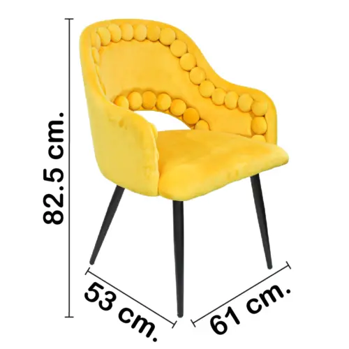 Silla de terciopelo con descansabrazos diseño bolas en la orilla amarilla de 53x61x82.5cm