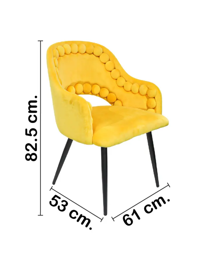 Silla de terciopelo con descansabrazos diseño bolas en la orilla amarilla de 53x61x82.5cm - Image 2