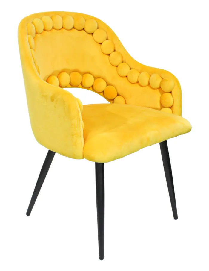 Silla de terciopelo con descansabrazos diseño bolas en la orilla amarilla de 53x61x82.5cm - Image 4