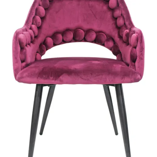 Silla de terciopelo con descansabrazos diseño bolas en la orilla borgoña de 53x61x82.5cm