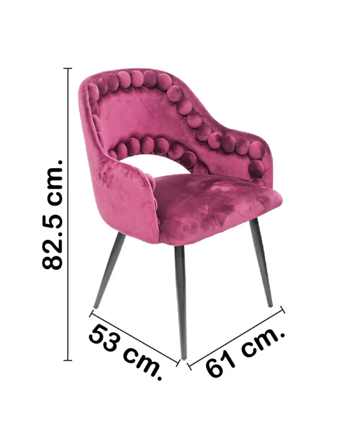 Silla de terciopelo con descansabrazos diseño bolas en la orilla borgoña de 53x61x82.5cm - Image 2