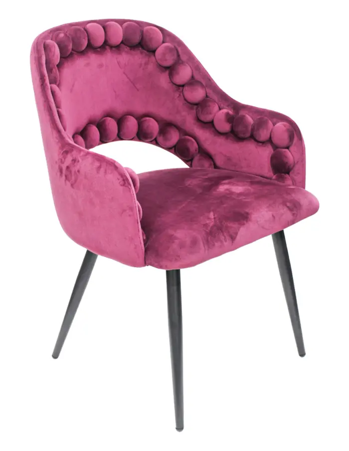 Silla de terciopelo con descansabrazos diseño bolas en la orilla borgoña de 53x61x82.5cm - Image 4