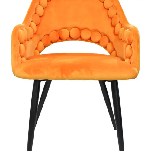 Silla de terciopelo con descansabrazos diseño bolas en la orilla naranja de 53x61x82.5cm