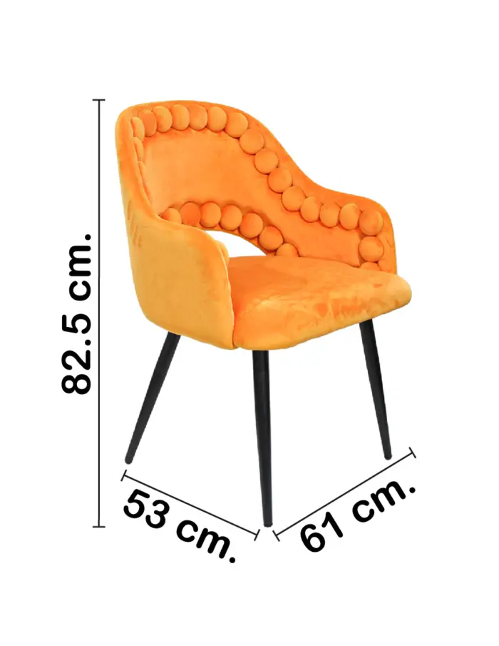 Silla de terciopelo con descansabrazos diseño bolas en la orilla naranja de 53x61x82.5cm - Image 2