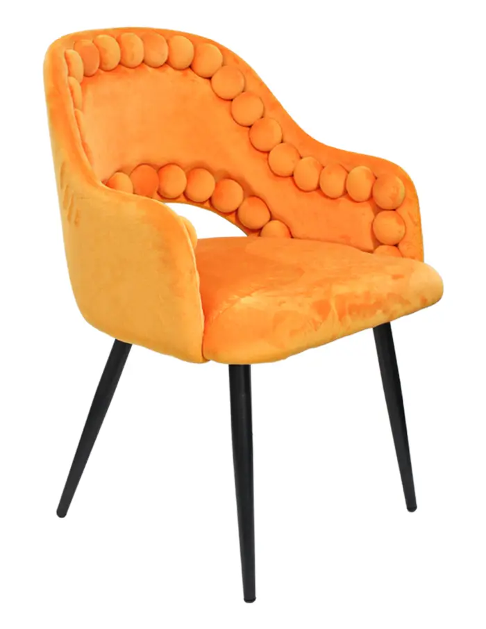 Silla de terciopelo con descansabrazos diseño bolas en la orilla naranja de 53x61x82.5cm - Image 4