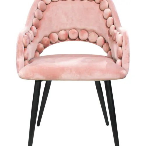 Silla de terciopelo con descansabrazos diseño bolas en la orilla rosa de 53x61x82.5cm