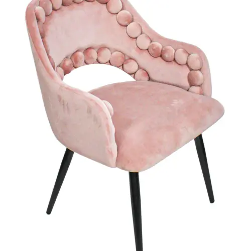 Silla de terciopelo con descansabrazos diseño bolas en la orilla rosa de 53x61x82.5cm