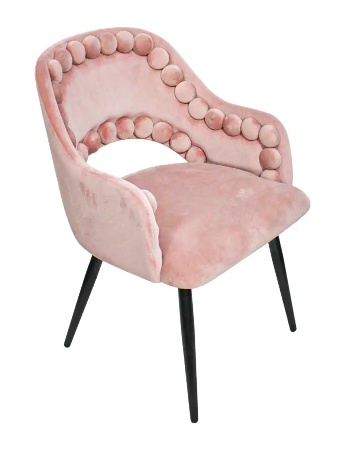 Silla de terciopelo con descansabrazos diseño bolas en la orilla rosa de 53x61x82.5cm - Image 2