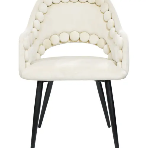 Silla de terciopelo con descansabrazos diseño bolas en la orilla beige de 53x61x82.5cm