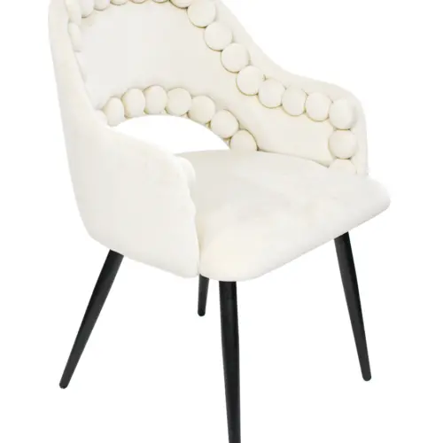 Silla de terciopelo con descansabrazos diseño bolas en la orilla beige de 53x61x82.5cm