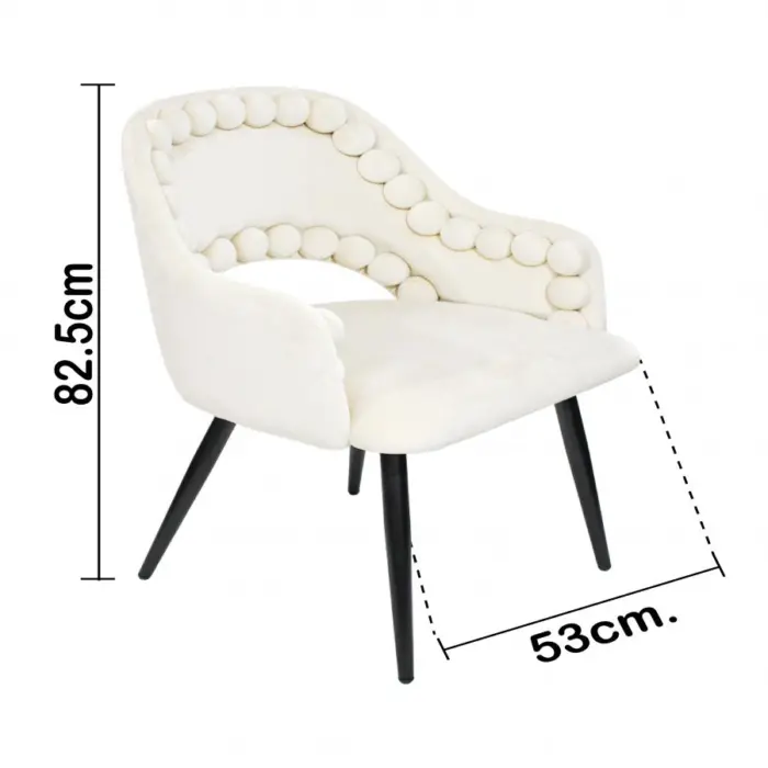 Silla de terciopelo con descansabrazos diseño bolas en la orilla beige de 53x61x82.5cm - Image 4