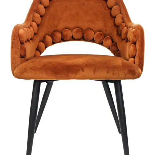 Silla de terciopelo con descansabrazos diseño bolas en la orilla marrón de 53x61x82.5cm