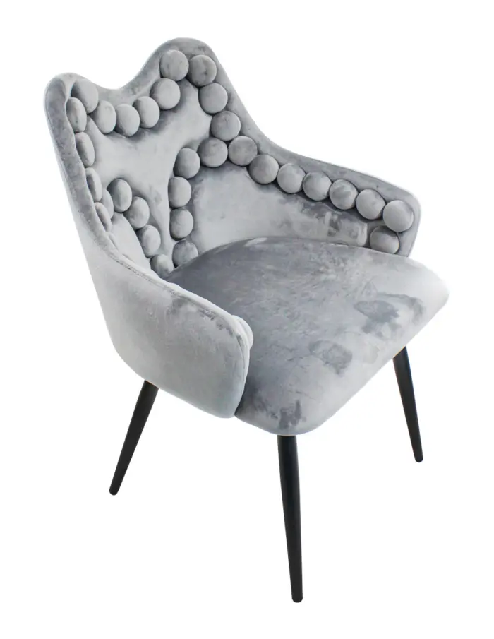 Silla de terciopelo con descansabrazos y diseño en el respaldo gris de 54x61x86cm - Image 2