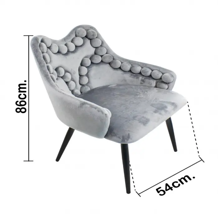 Silla de terciopelo con descansabrazos y diseño en el respaldo gris de 54x61x86cm - Image 4