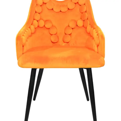 Silla de terciopelo con descansabrazos y diseño en el respaldo naranja de 54x61x86cm