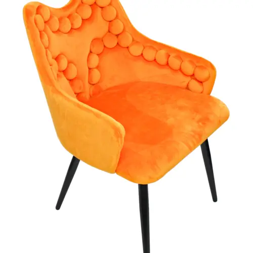 Silla de terciopelo con descansabrazos y diseño en el respaldo naranja de 54x61x86cm