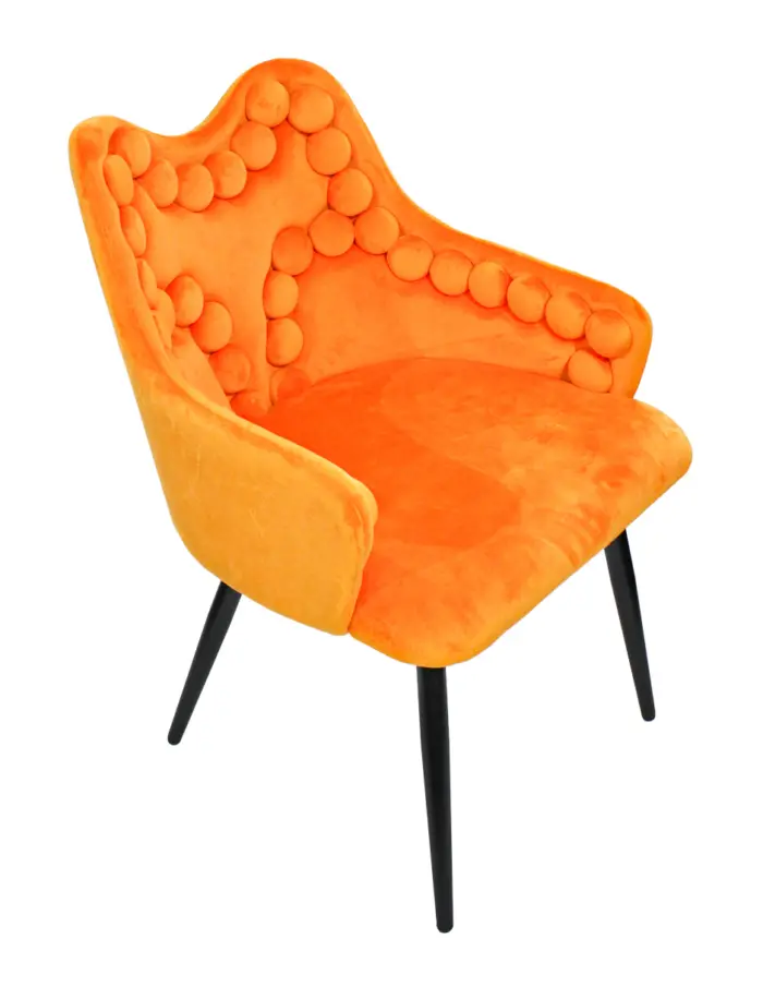 Silla de terciopelo con descansabrazos y diseño en el respaldo naranja de 54x61x86cm - Image 2