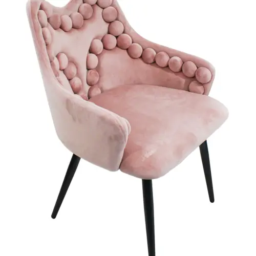 Silla de terciopelo con descansabrazos y diseño en el respaldo rosa de 54x61x86cm