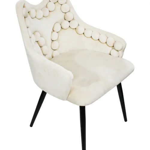Silla de terciopelo con descansabrazos y diseño en el respaldo beige de 54x61x86cm
