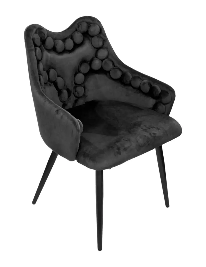 Silla de terciopelo con descansabrazos y diseño en el respaldo negro de 54x61x86cm - Image 2