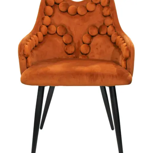 Silla de terciopelo con descansabrazos y diseño en el respaldo marrón de 54x61x86cm
