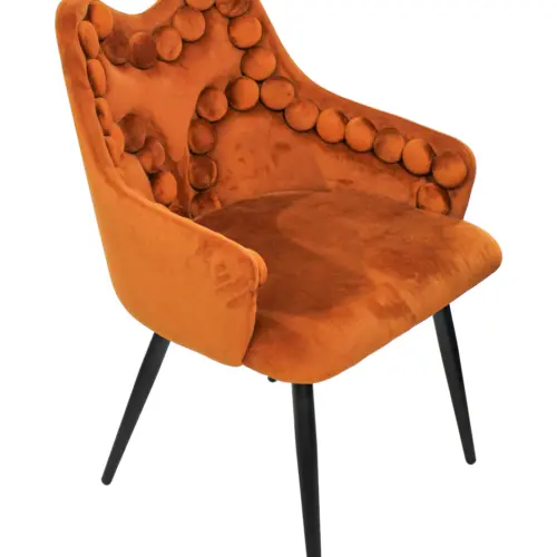 Silla de terciopelo con descansabrazos y diseño en el respaldo marrón de 54x61x86cm