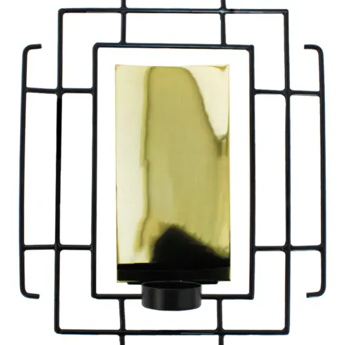 Candelero de metal para pared negro con dorado de 8.5×22.5×29.5cm