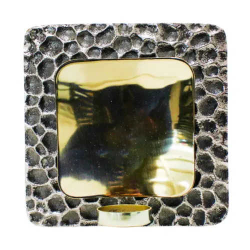 Candelero de metal para pared cuadrado plata con dorado de 7.5x18x18cm