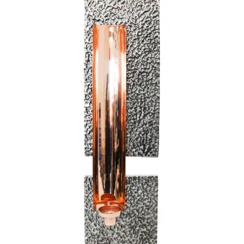 Candelero de metal rectangular para pared plata con cobre de 8x16x62.5cm