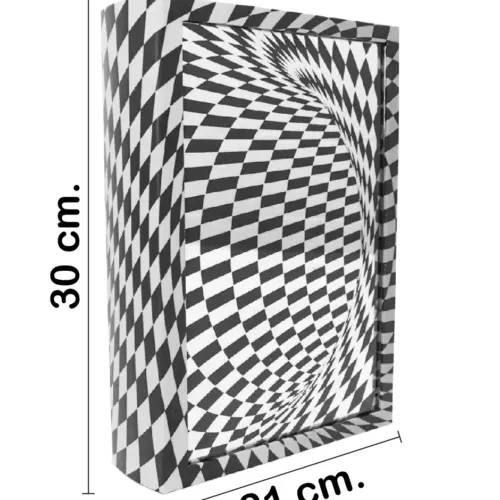 Caja de libro con espejo diseño infinito blanco con negro de 30x21x7cm