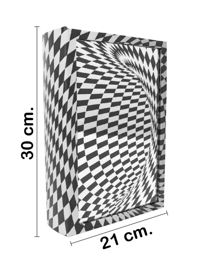 Caja de libro con espejo diseño infinito blanco con negro de 30x21x7cm - Image 2