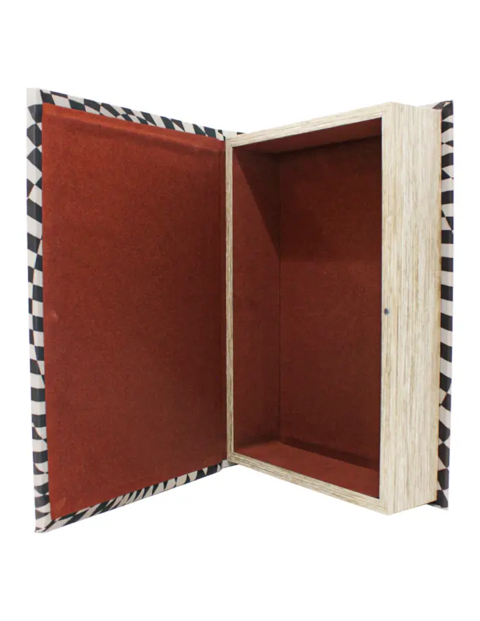 Caja de libro con espejo diseño infinito blanco con negro de 30x21x7cm - Image 4