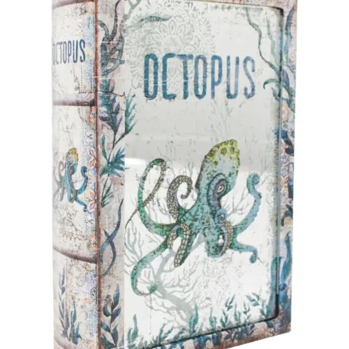 Caja de libro con espejo diseño pulpo azul de 27x18x7cm