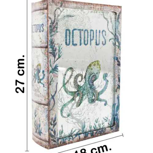 Caja de libro con espejo diseño pulpo azul de 27x18x7cm