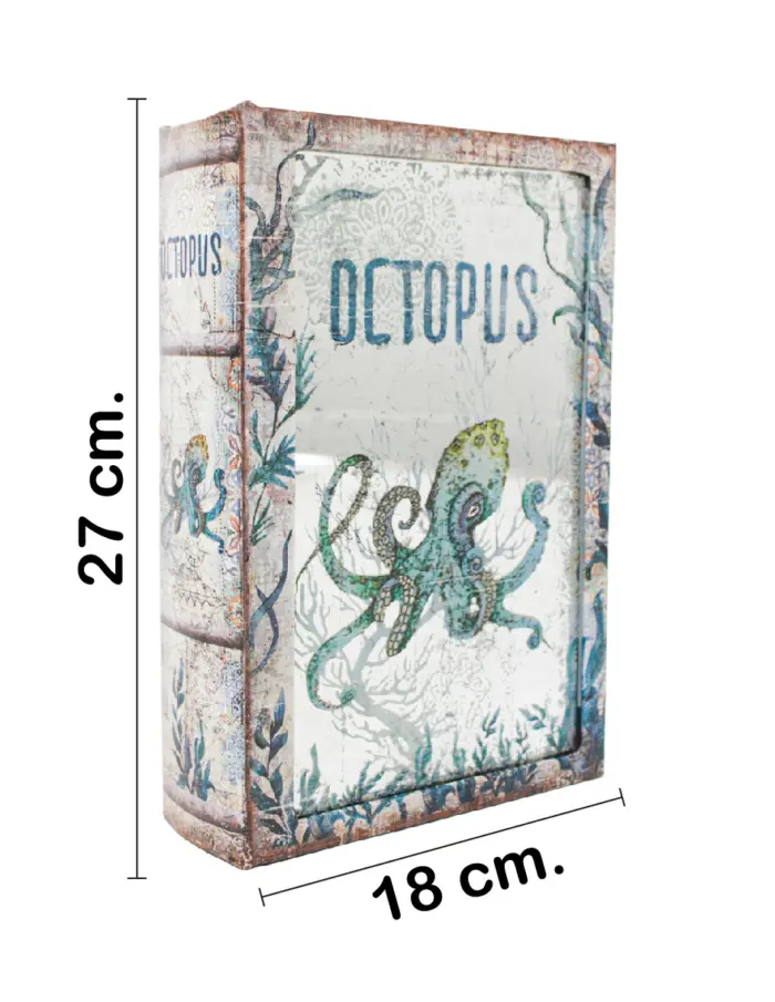 Caja de libro con espejo diseño pulpo azul de 27x18x7cm - Image 2